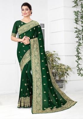 Botel Green Embroidered Silk Saree Set