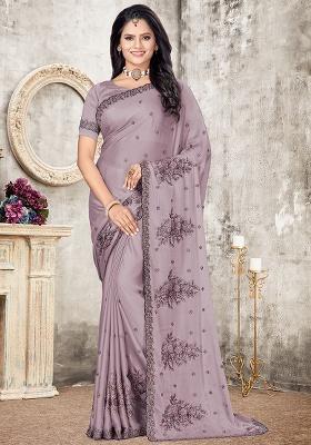 Levander Embroidered Silk Saree Set