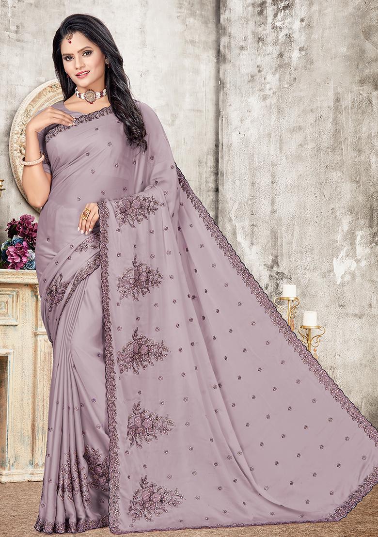 Levander Embroidered Silk Saree Set - Indya