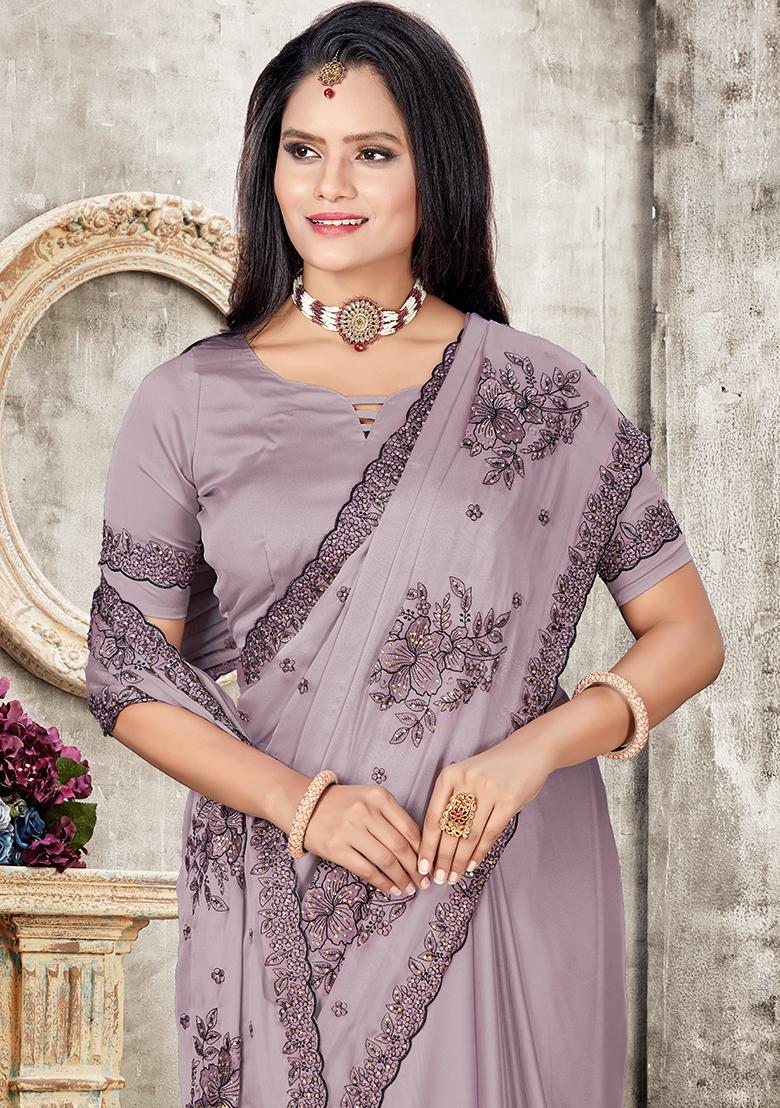 Levander Embroidered Silk Saree Set - Indya