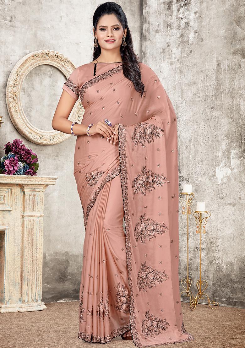 Dusty Pech Embroidered Silk Saree Set