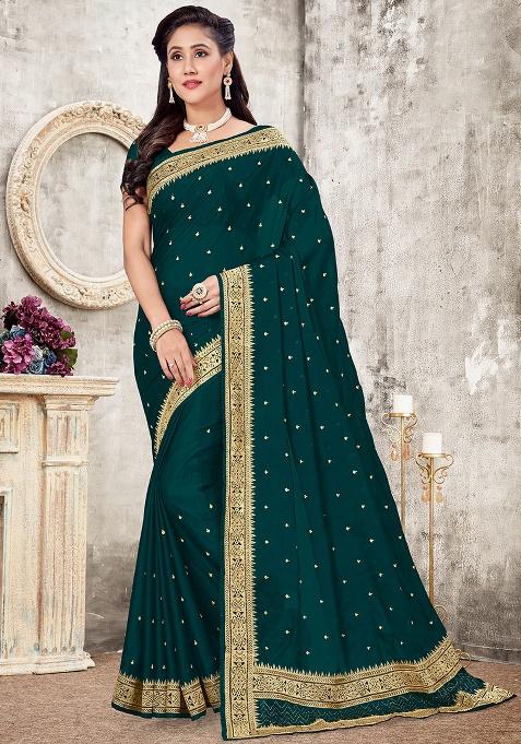 Morpech Embroidered Silk Saree Set