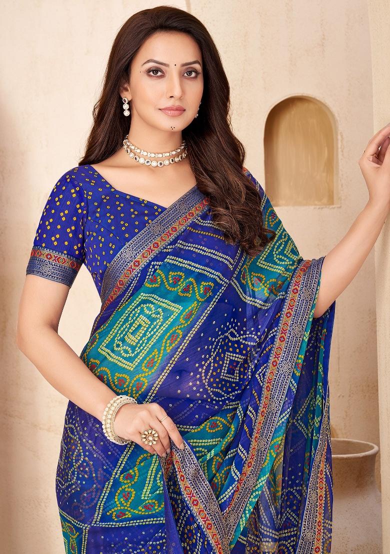 Blue Embroidery Work Chiffon Saree Set