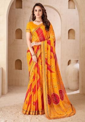 Yellow Embroidery Work Chiffon Saree Set