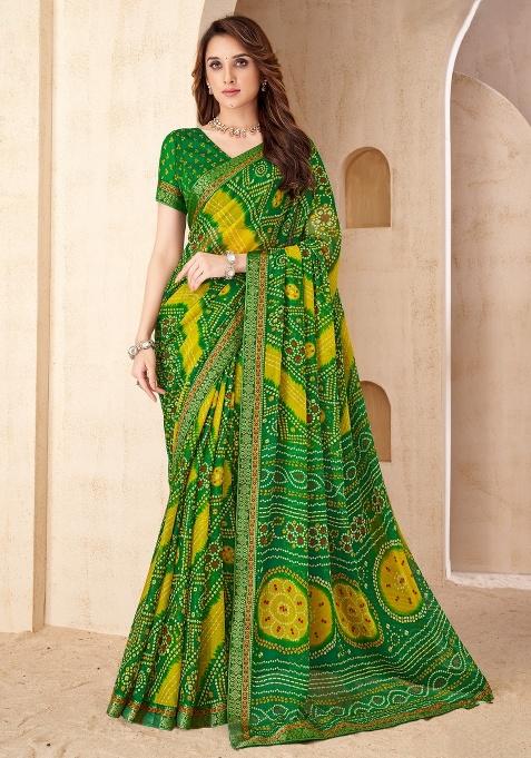 Green Embroidery Work Chiffon Saree Set