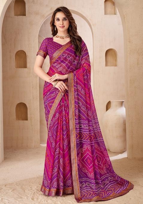 Purple Embroidery Work Chiffon Saree Set