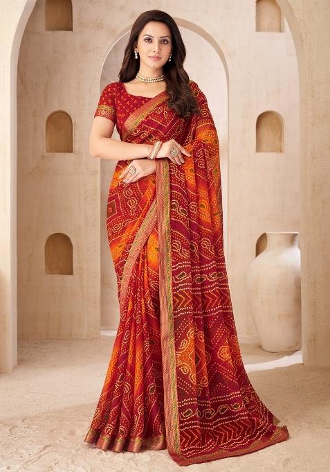 Brown Embroidery Work Chiffon Saree Set