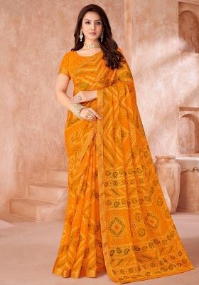Yellow Embroidery Work Chiffon Saree Set