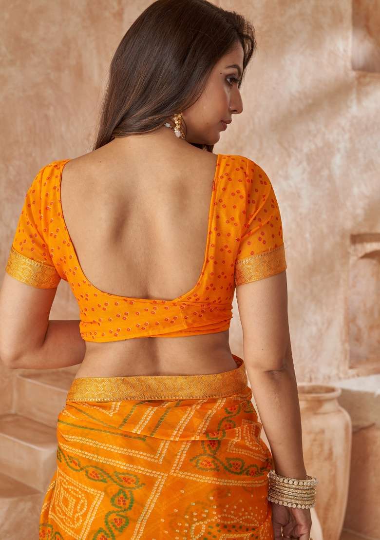Yellow Embroidery Work Chiffon Saree Set for Diwali and Festive Wear - Indya