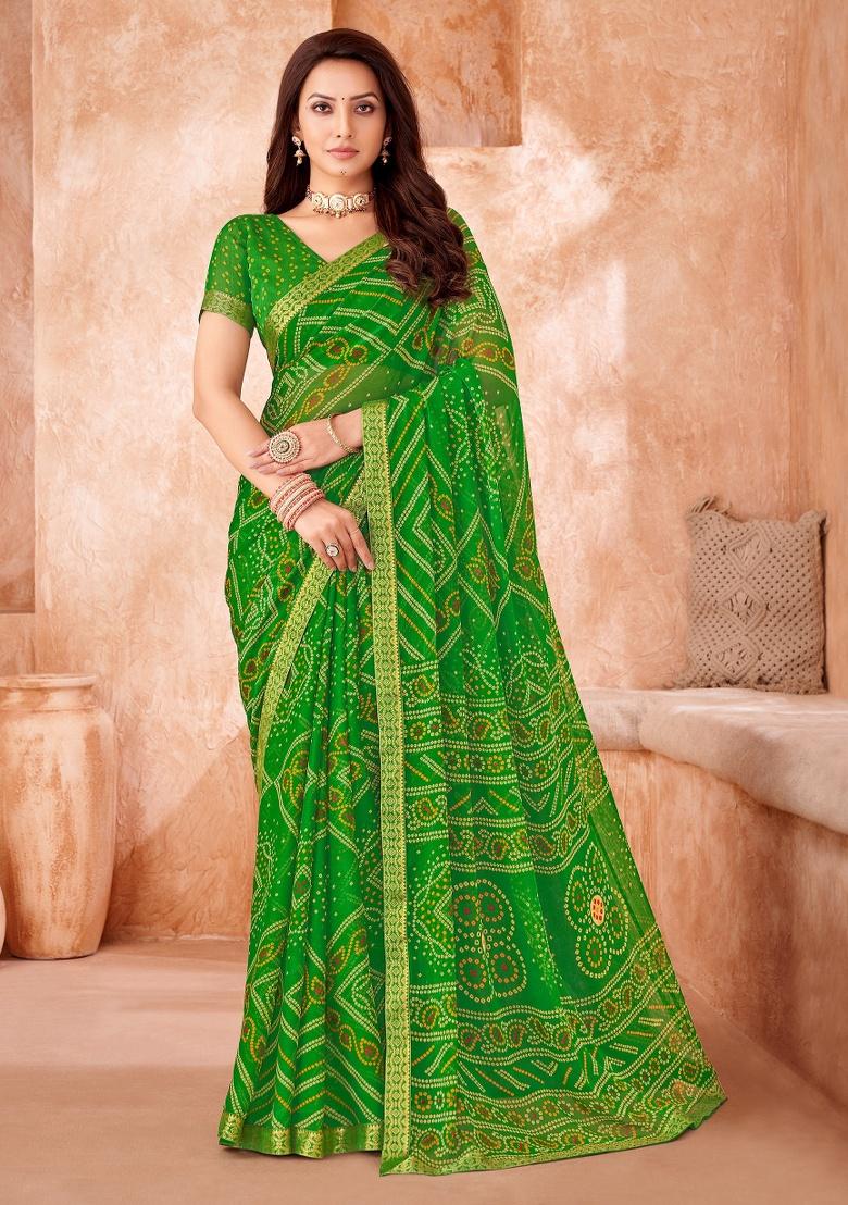 Green Embroidery Work Chiffon Saree Set