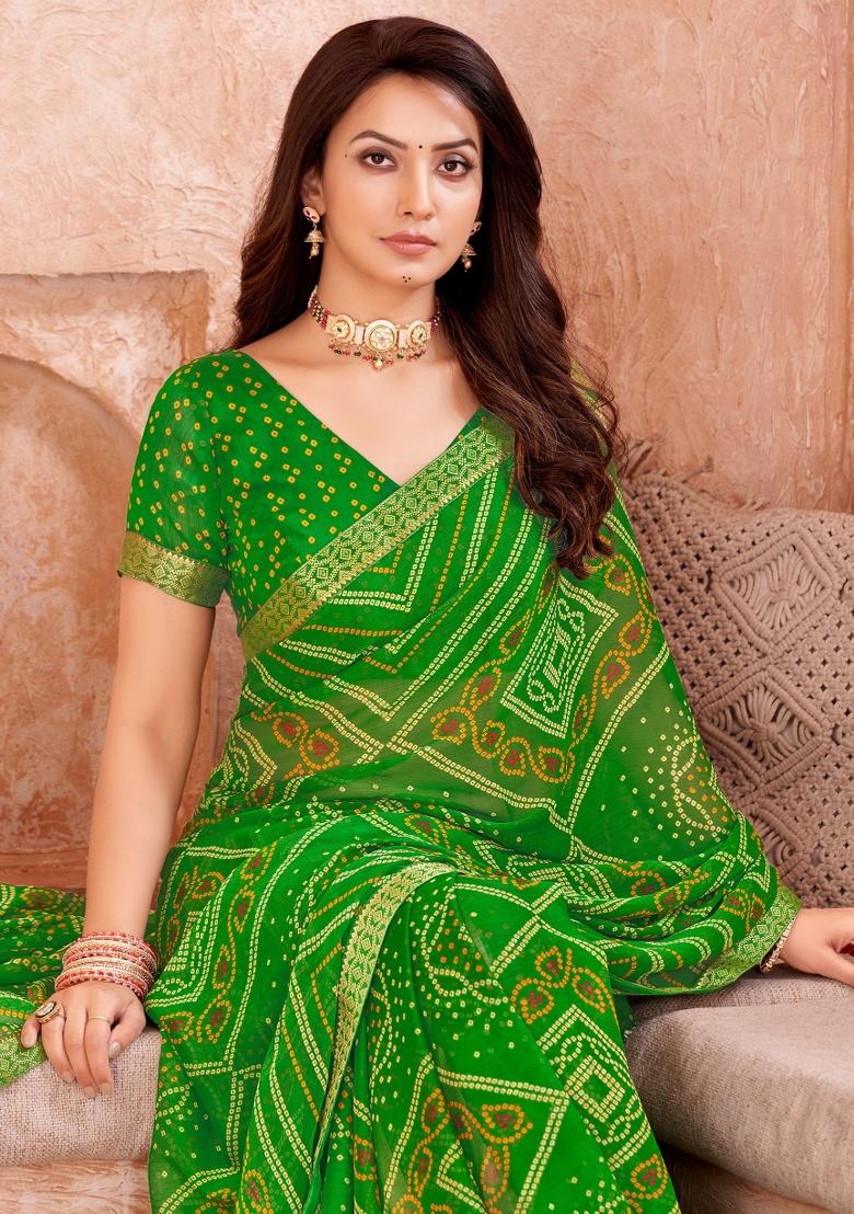 Green Embroidery Work Chiffon Saree Set