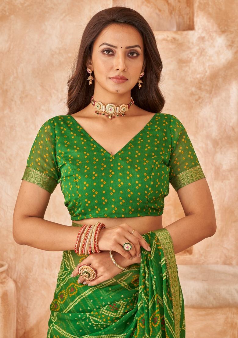 Green Embroidery Work Chiffon Saree Set