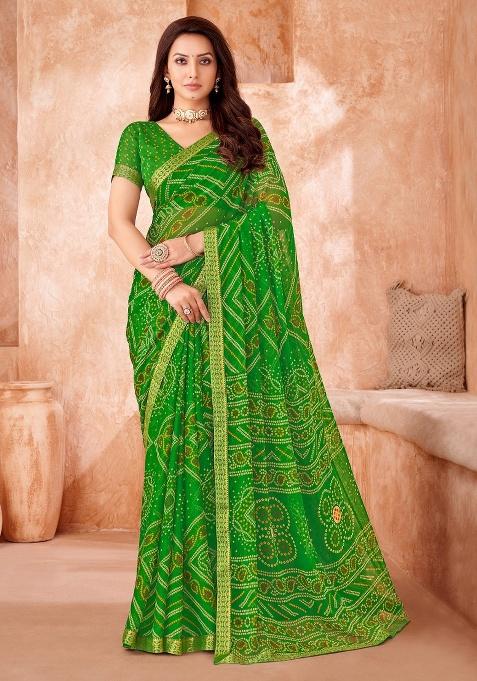 Green Embroidery Work Chiffon Saree Set
