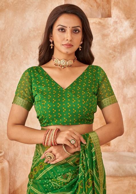 Green Embroidery Work Chiffon Saree Set