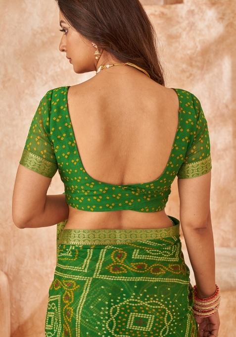 Green Embroidery Work Chiffon Saree Set