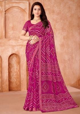 Magenta Embroidery Work Chiffon Saree Set