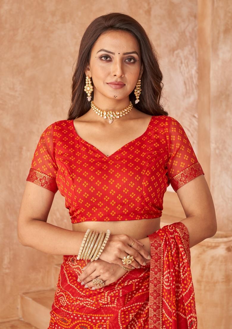 Red Embroidery Work Chiffon Saree Set