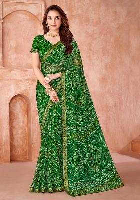 Green Embroidery Work Chiffon Saree Set