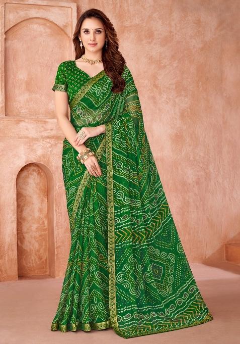 Green Embroidery Work Chiffon Saree Set