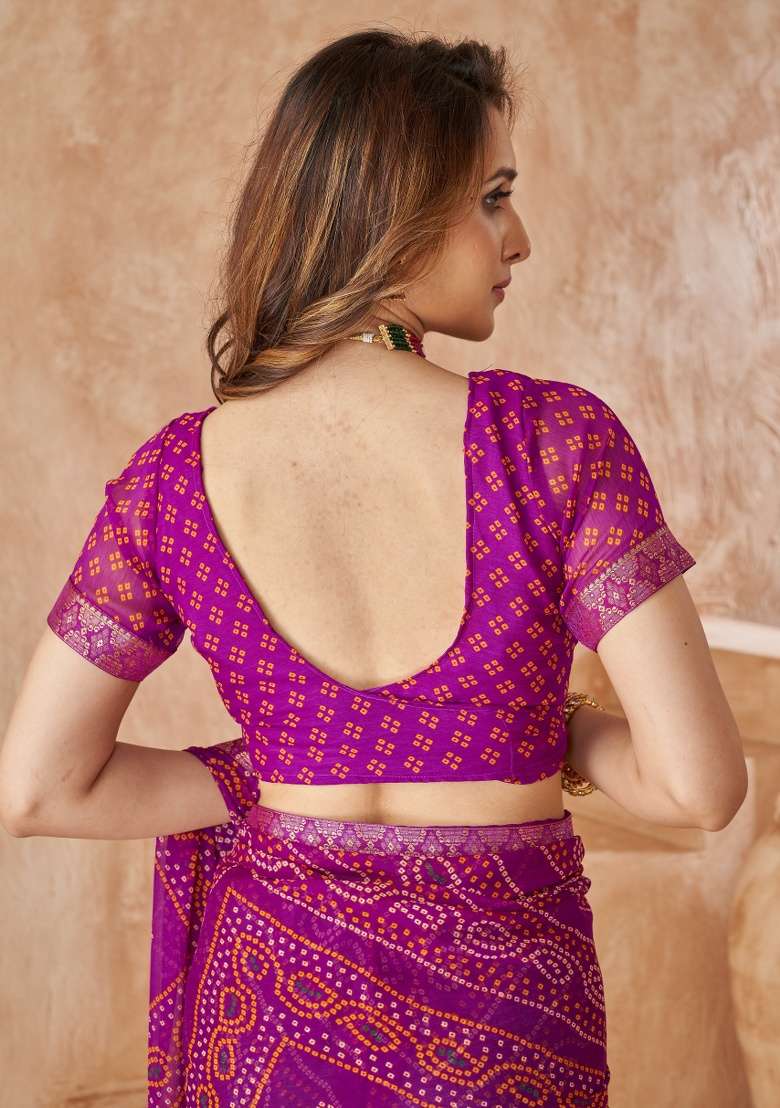 Purple Embroidery Work Chiffon Saree Set for Diwali and Festive Wear - Indya
