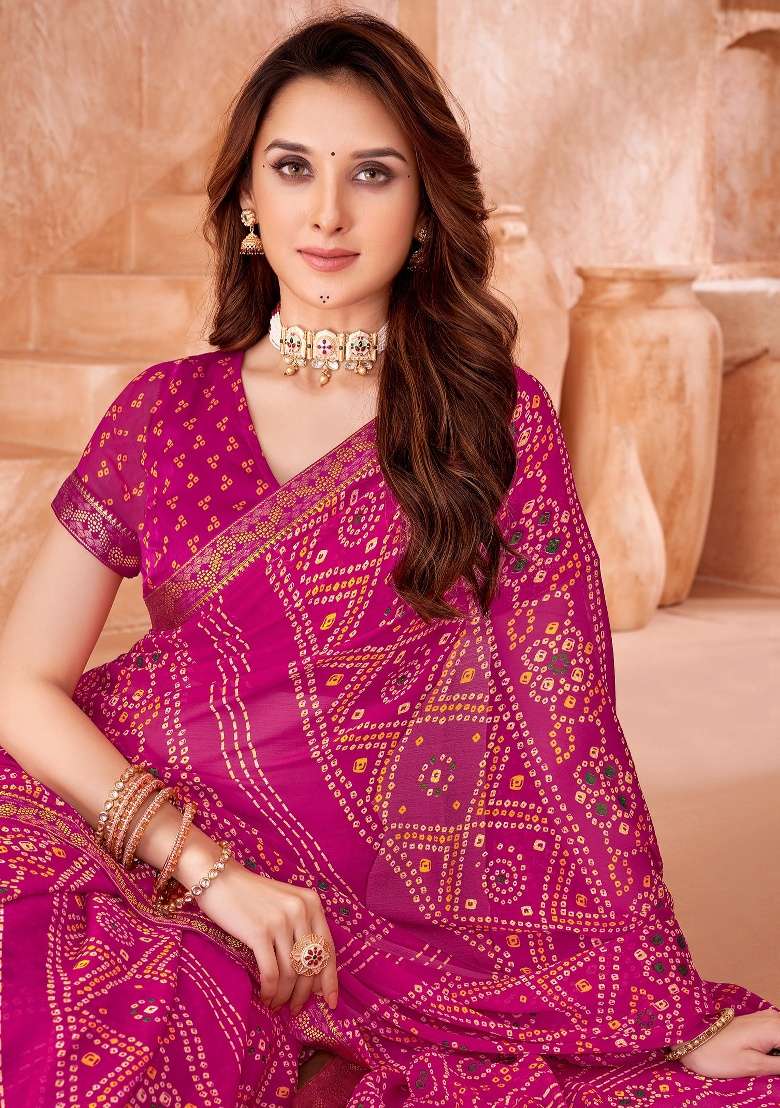 Pink Work Chiffon Saree Set with Embroidery for Diwali | Wedding & Festive Wear - Indya