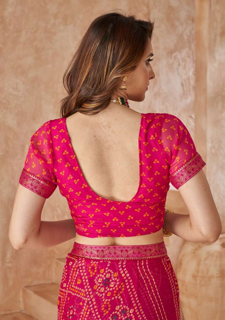 Pink Work Chiffon Saree Set with Embroidery for Diwali | Wedding & Festive Wear - Indya