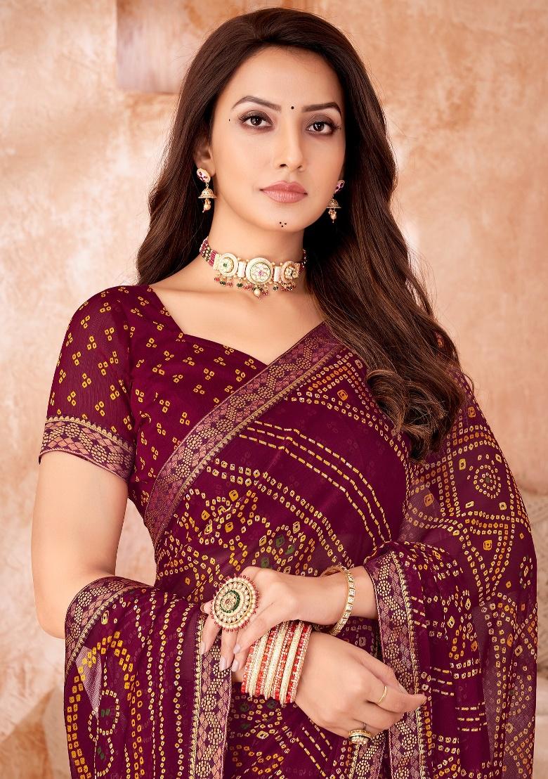 Maroon Embroidery Work Chiffon Saree Set