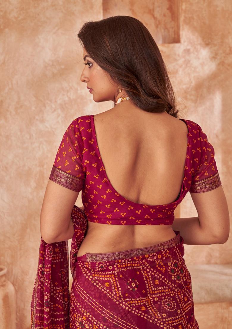 Maroon Embroidery Work Chiffon Saree Set