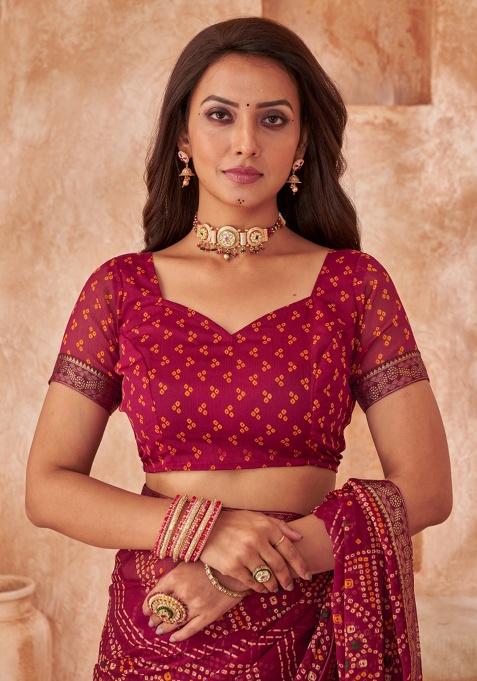 Maroon Embroidery Work Chiffon Saree Set
