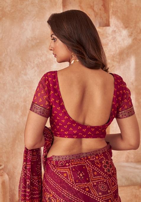 Maroon Embroidery Work Chiffon Saree Set