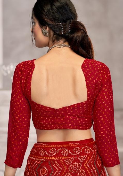 Red Embroidery Work Chiffon Saree Set