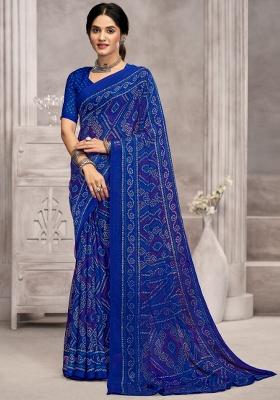 Royal_Blue Embroidery Work Chiffon Saree Set