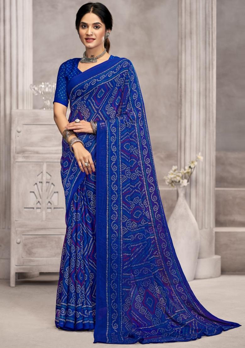 Royal_Blue Embroidery Work Chiffon Saree Set