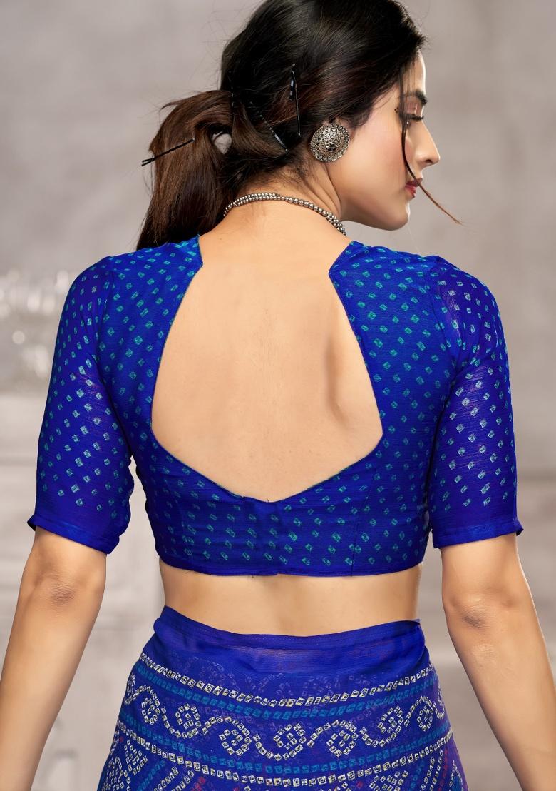 Royal_Blue Embroidery Work Chiffon Saree Set