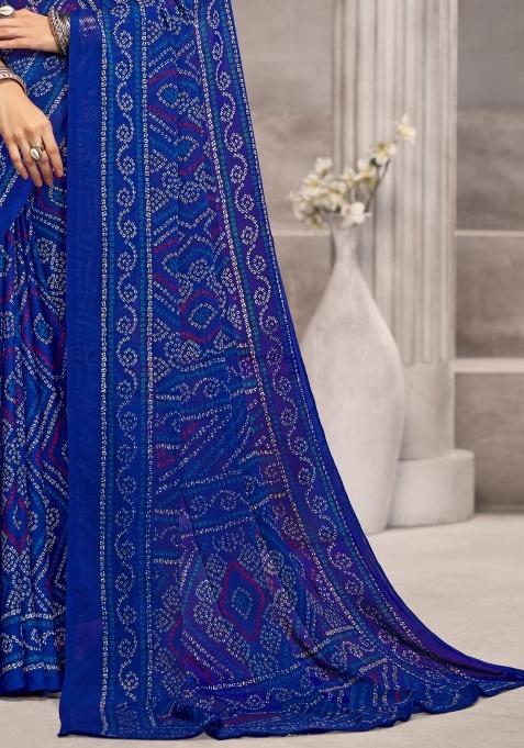 Royal_Blue Embroidery Work Chiffon Saree Set