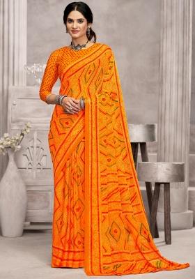 Yellow Embroidery Work Chiffon Saree Set