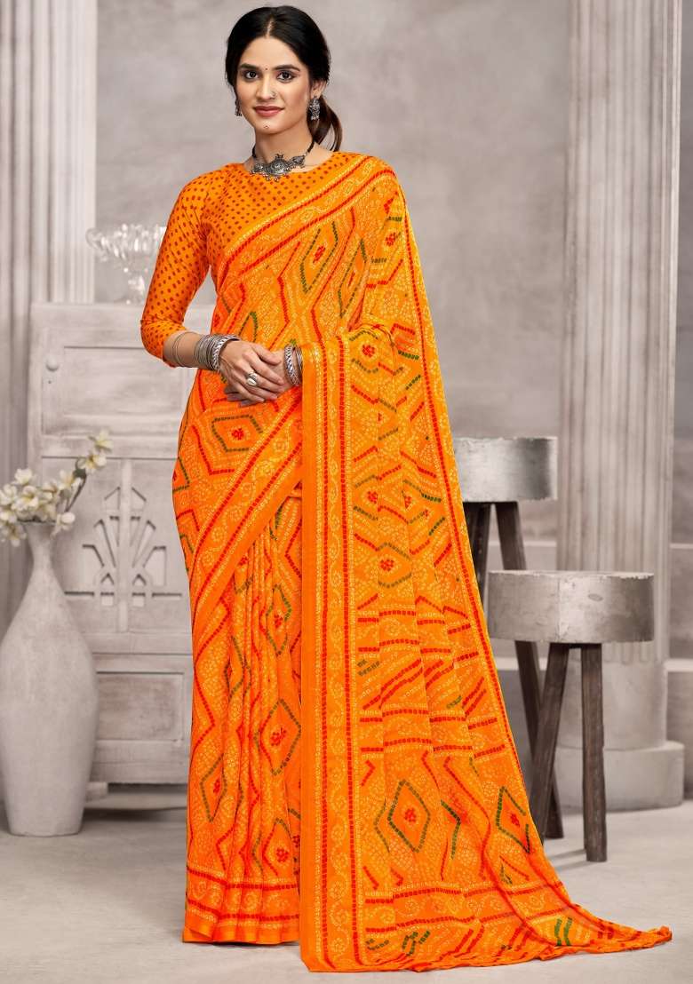Yellow Embroidery Work Chiffon Saree Set for Diwali and Festive Wear - Indya