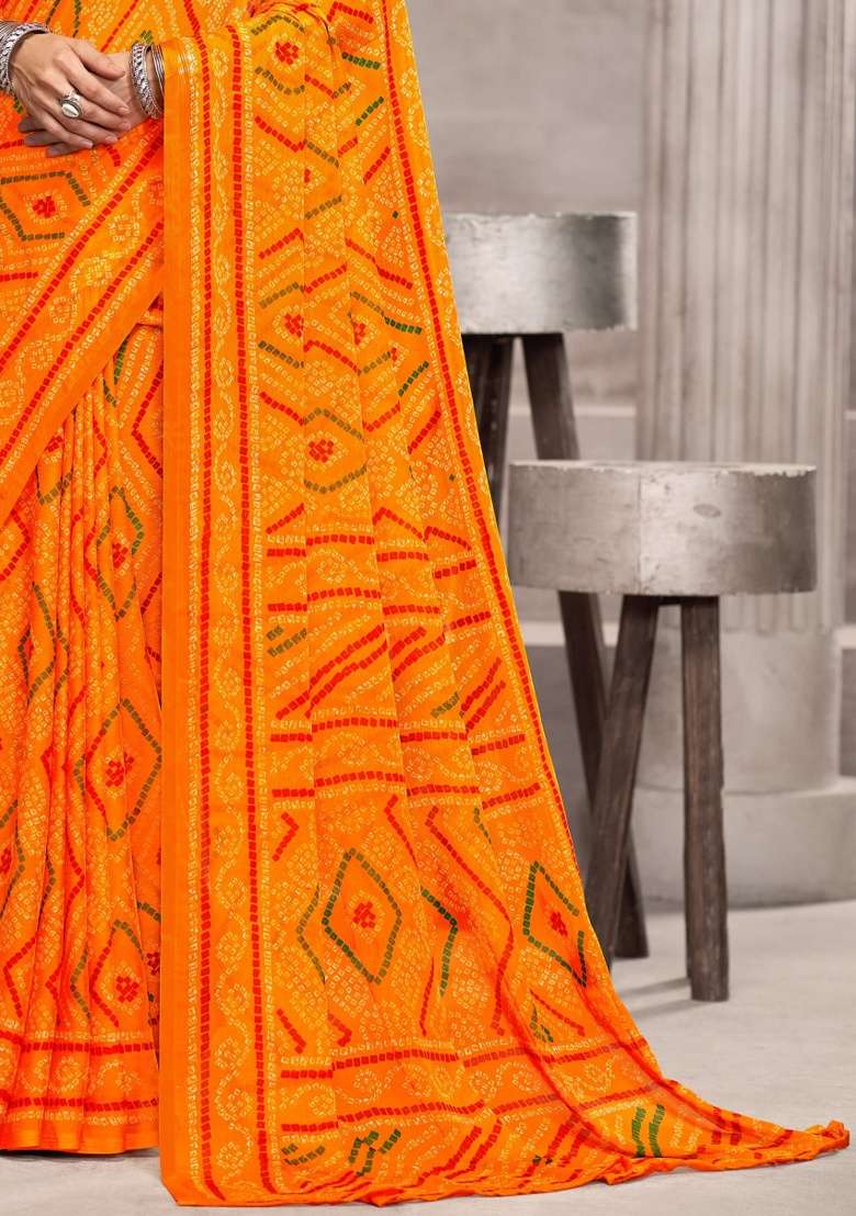 Yellow Embroidery Work Chiffon Saree Set for Diwali and Festive Wear - Indya