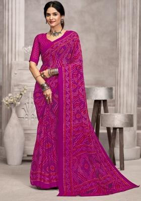 Magenta Embroidery Work Chiffon Saree Set