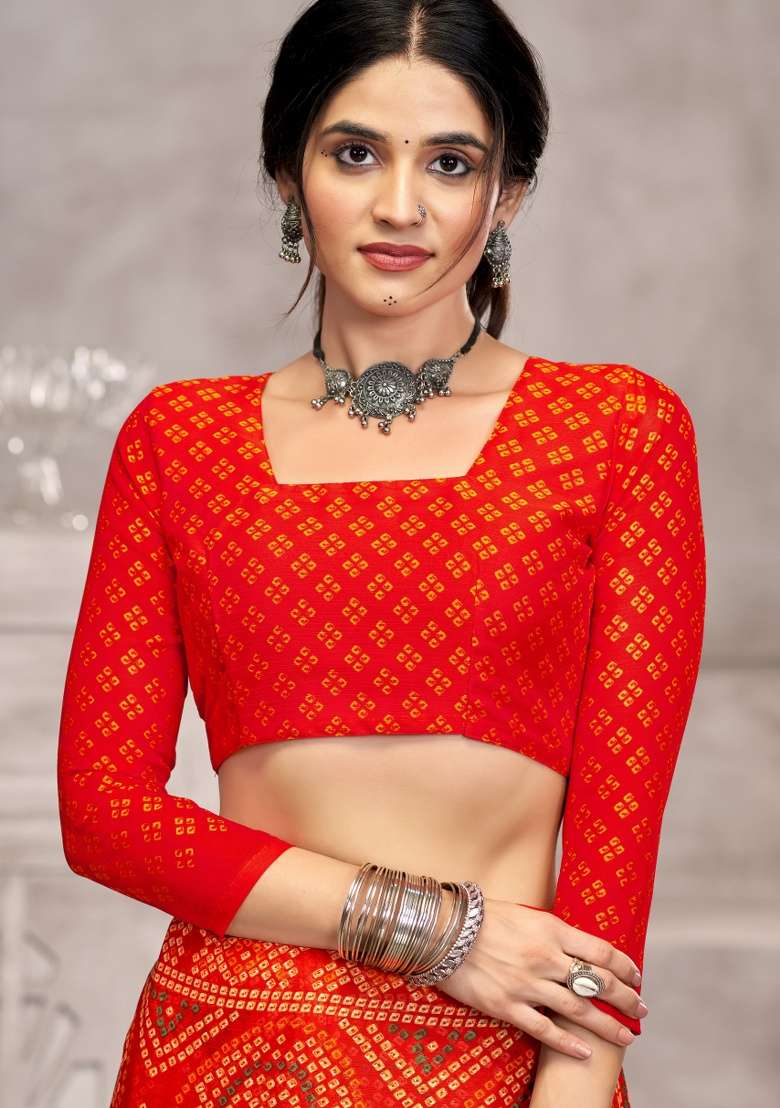 Orange Work Chiffon Saree Set with Embroidery for Diwali | Wedding & Festive Wear - Indya