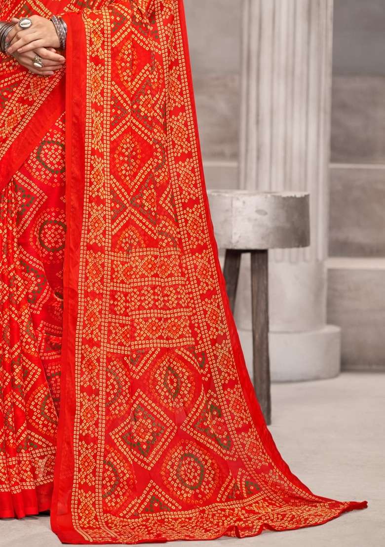 Orange Work Chiffon Saree Set with Embroidery for Diwali | Wedding & Festive Wear - Indya