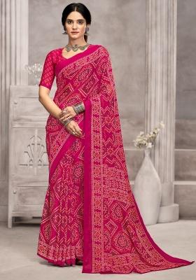 Pink Embroidery Work Chiffon Saree Set