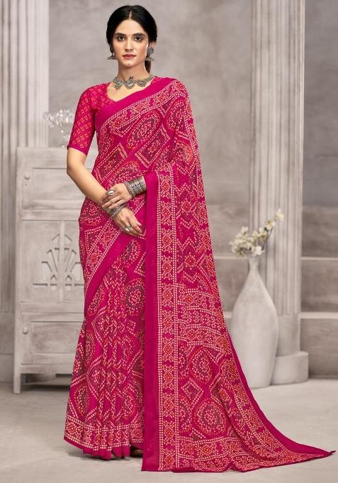 Pink Embroidery Work Chiffon Saree Set