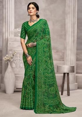 Green Embroidery Work Chiffon Saree Set
