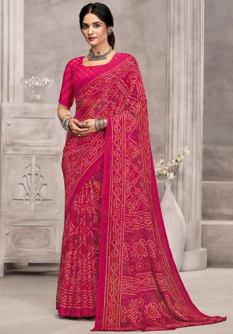 Pink Embroidery Work Chiffon Saree Set