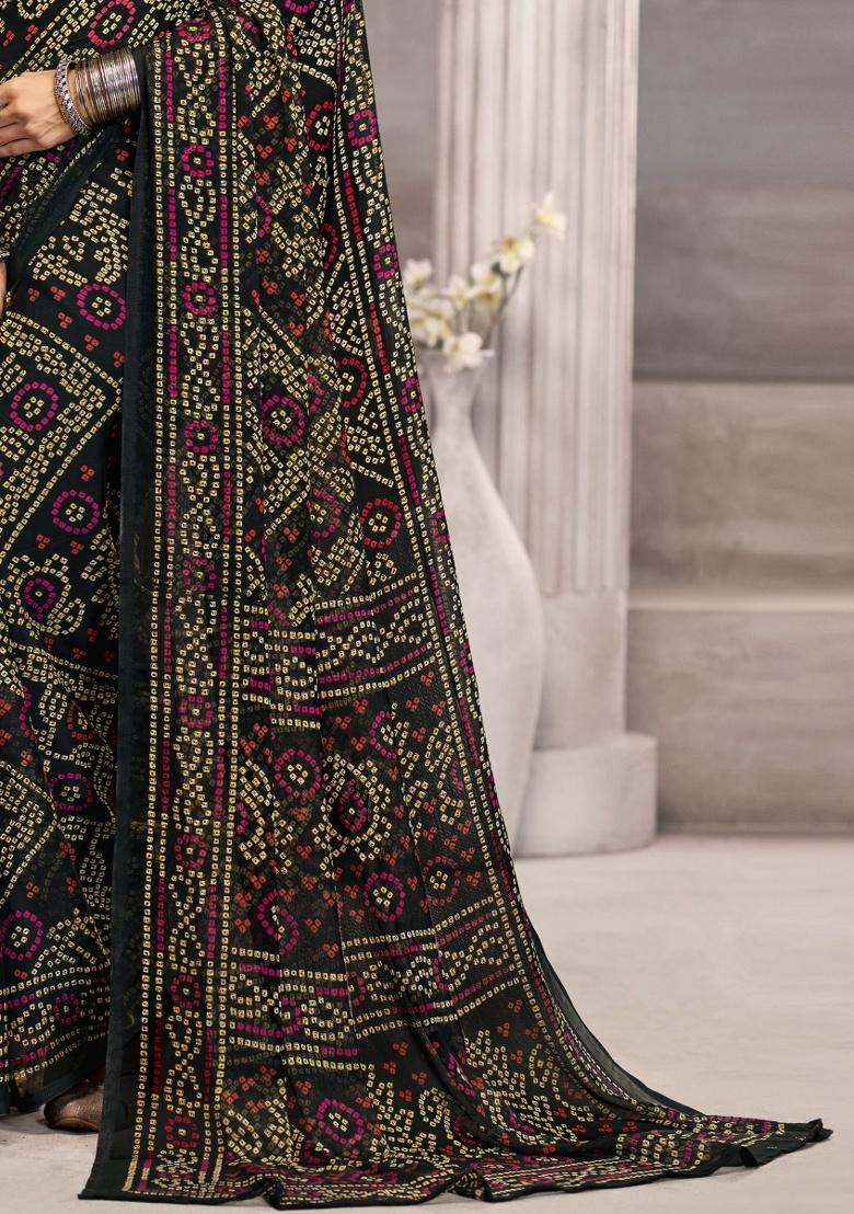 Black Embroidery Work Chiffon Saree Set