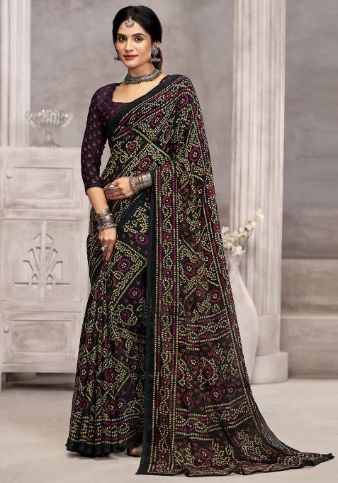Black Embroidery Work Chiffon Saree Set