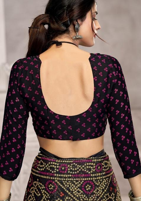 Black Embroidery Work Chiffon Saree Set