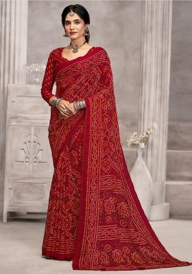 Maroon Embroidery Work Chiffon Saree Set