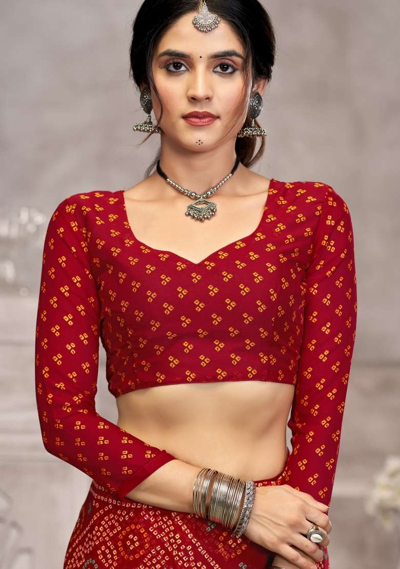Maroon Embroidery Work Chiffon Saree Set for Diwali and Festive Wear - Indya